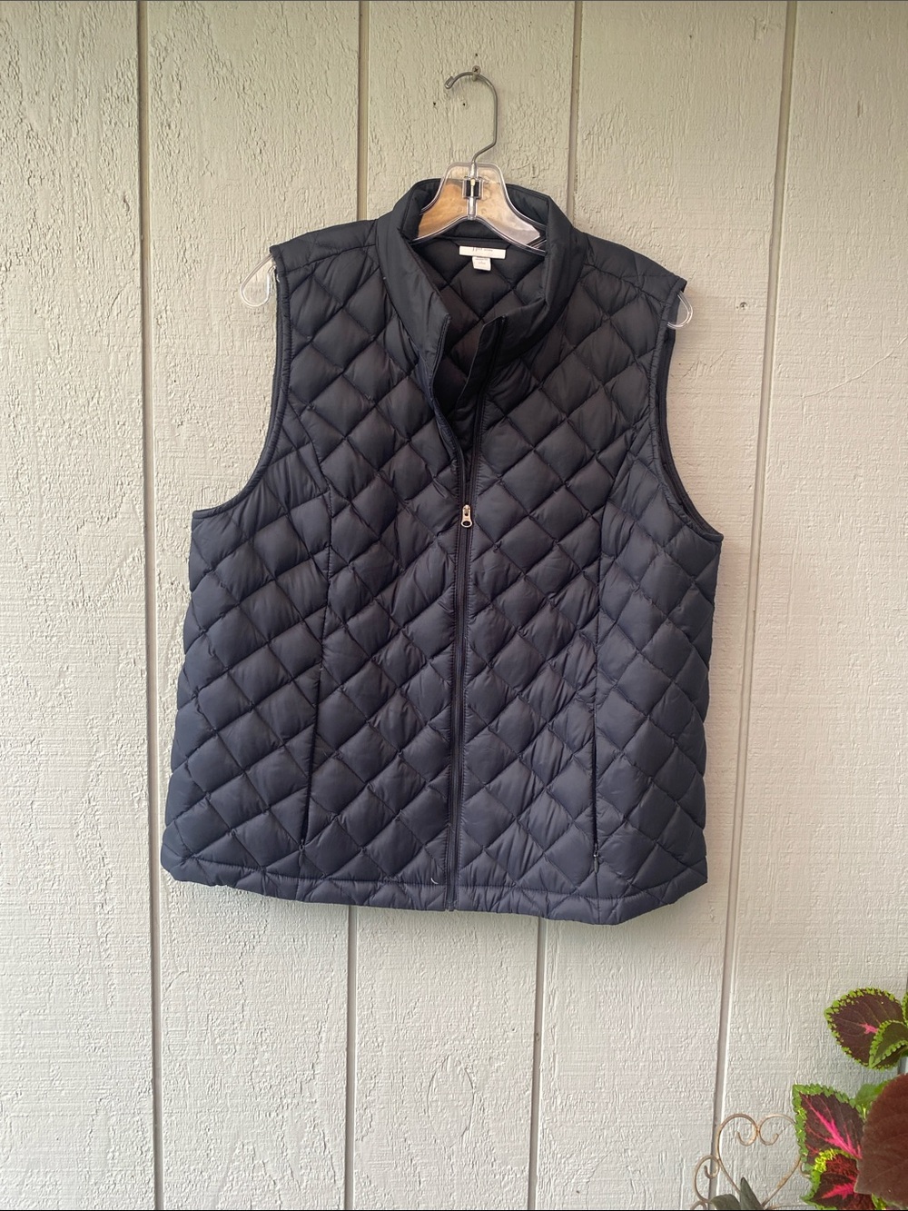 J. Jill Navy Blue Quilted Down Stand-Collar Vest